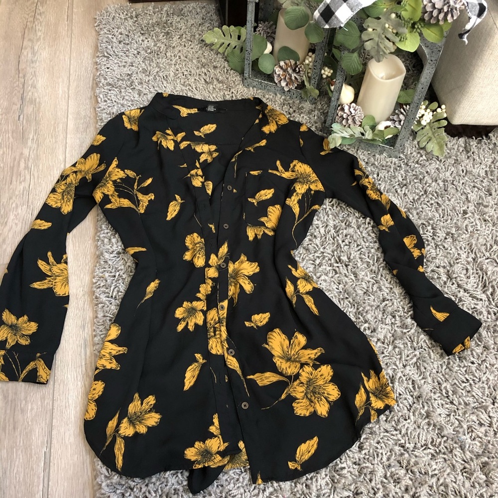 Black Floral Button Up Blouse